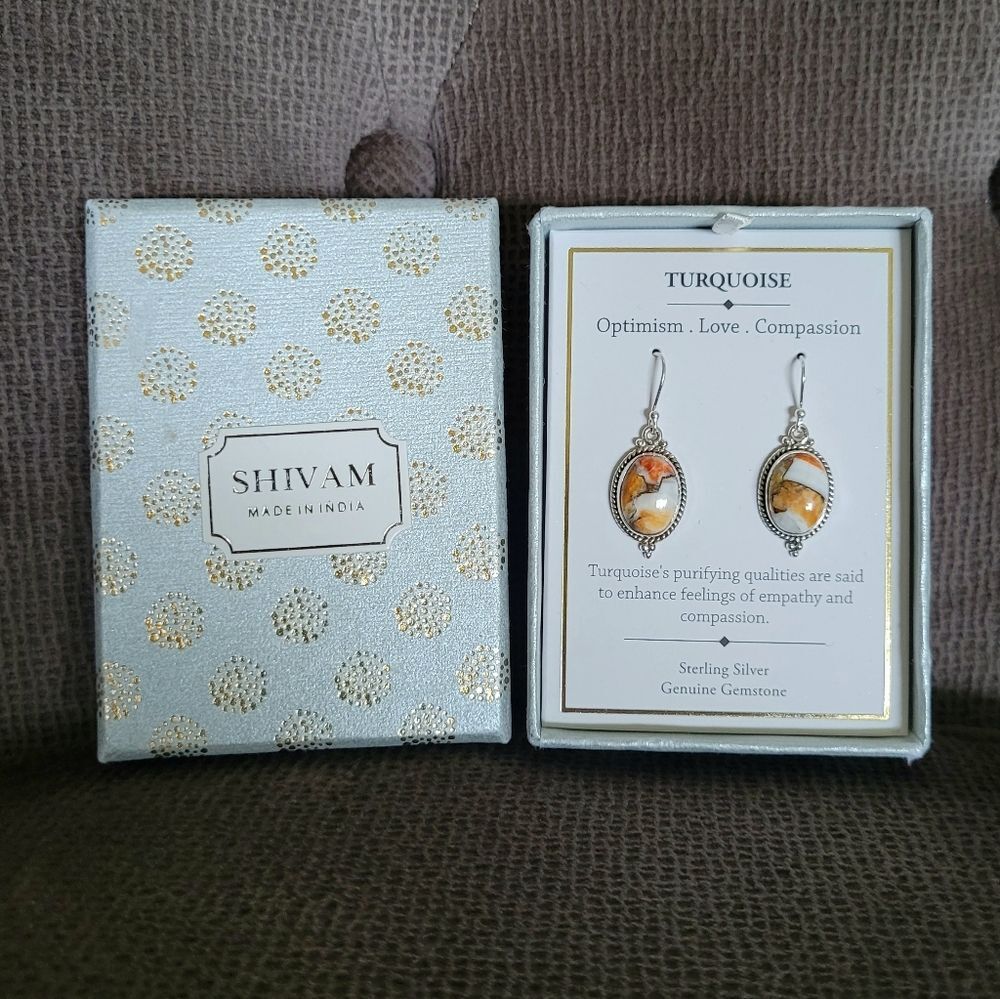 Shivam Orange🍊 Oyster Turquoise Oval Drop Earrings - NIB
